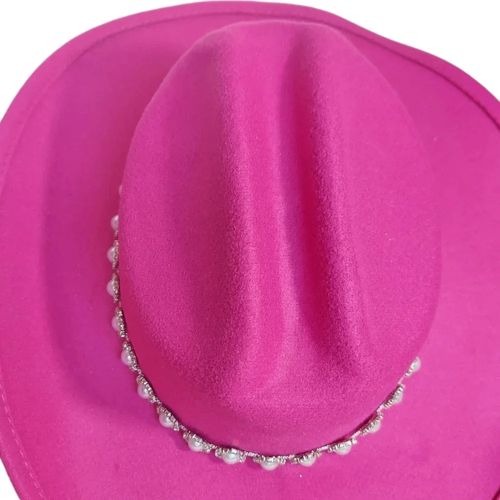 Fuschia‎ Bright Western Hat pearl trimmed hat band wide brim
